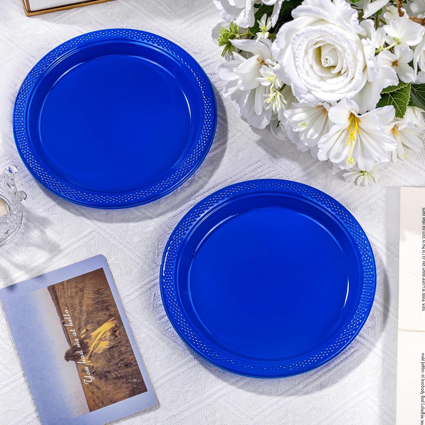 WELLIFE 7 Inch Royal Blue Plastic Plates 50 Count Disposable Plate for Party, Dessert Small Plates for Dinner Cake Salad Supplies Birthday