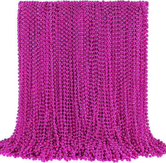 SHAOQINLIN 144 PCS Breast Cancer Awareness Necklaces, Hot Pink Bead Necklace, 33" Pink Mardi Gras Beads, Breast Cancer Awareness Accessories for Parade Supplies