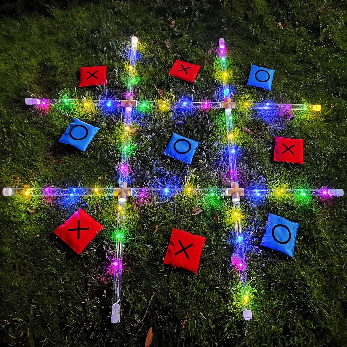 Outdoor Toss Games for Adult and Kids, Giant Tic Tac Toe Game with LED Light, Classical Board Yard Game Sandbag Game for Famlily, Party, Travel(4ft x 4ft)