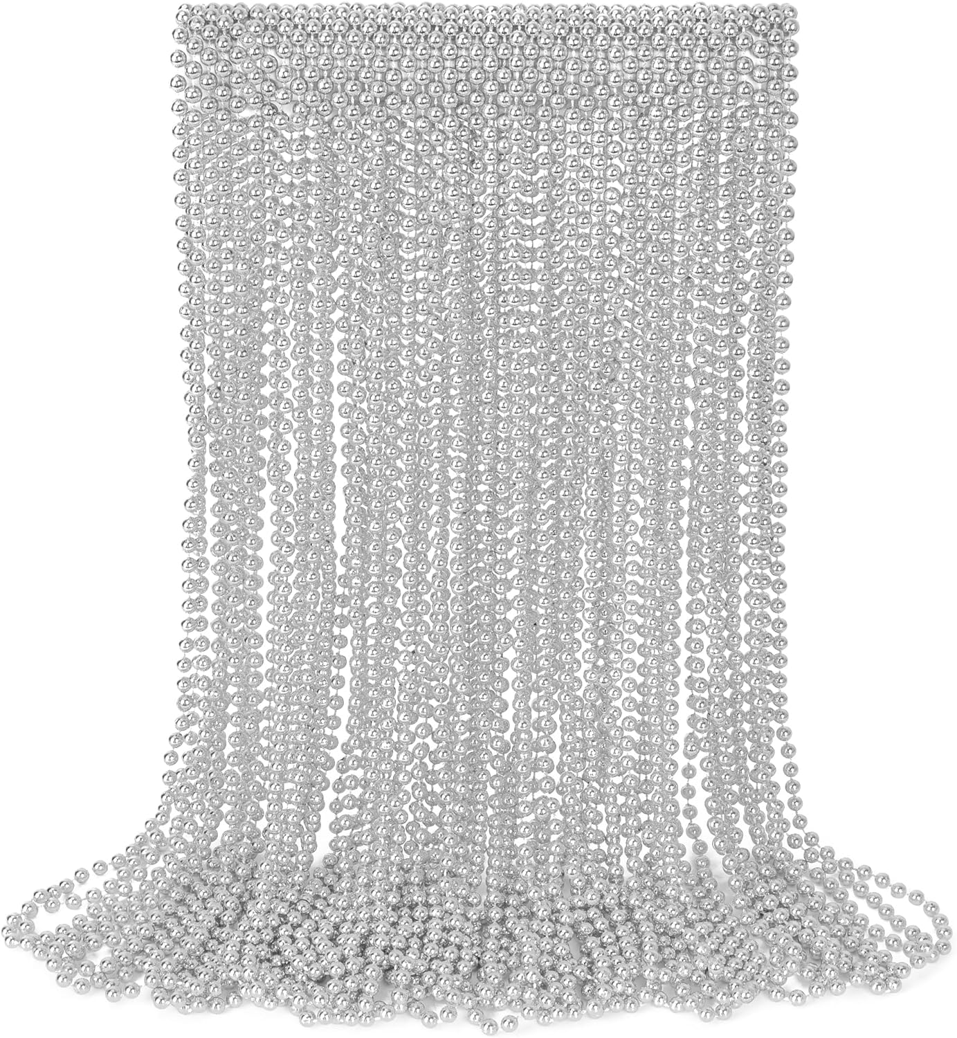 30PCS Bead Necklace, Silver Christmas Bead Stuff Party Favors, 33" Xmas Festival Necklaces Accessorie Bulk, Mardi Gras Beads Parade Throw Accessories for Wedding Birthday Celebrations Decorations
