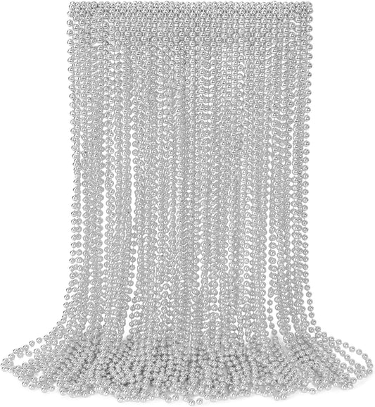 30PCS Bead Necklace, Silver Christmas Bead Stuff Party Favors, 33" Xmas Festival Necklaces Accessorie Bulk, Mardi Gras Beads Parade Throw Accessories for Wedding Birthday Celebrations Decorations