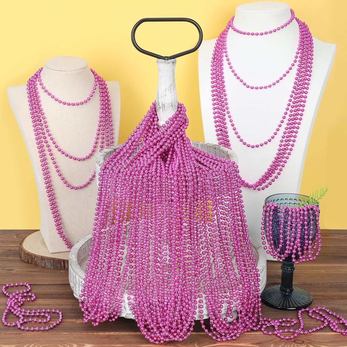 30PCS Bead Necklace, 33" Breast Cancer Awareness Accessories Bead Necklaces Bulk, Mardi Gras Beads Necklace, Festival Parade Throw Accessories for Wedding Birthday Gender Reveal Party Events Supplies