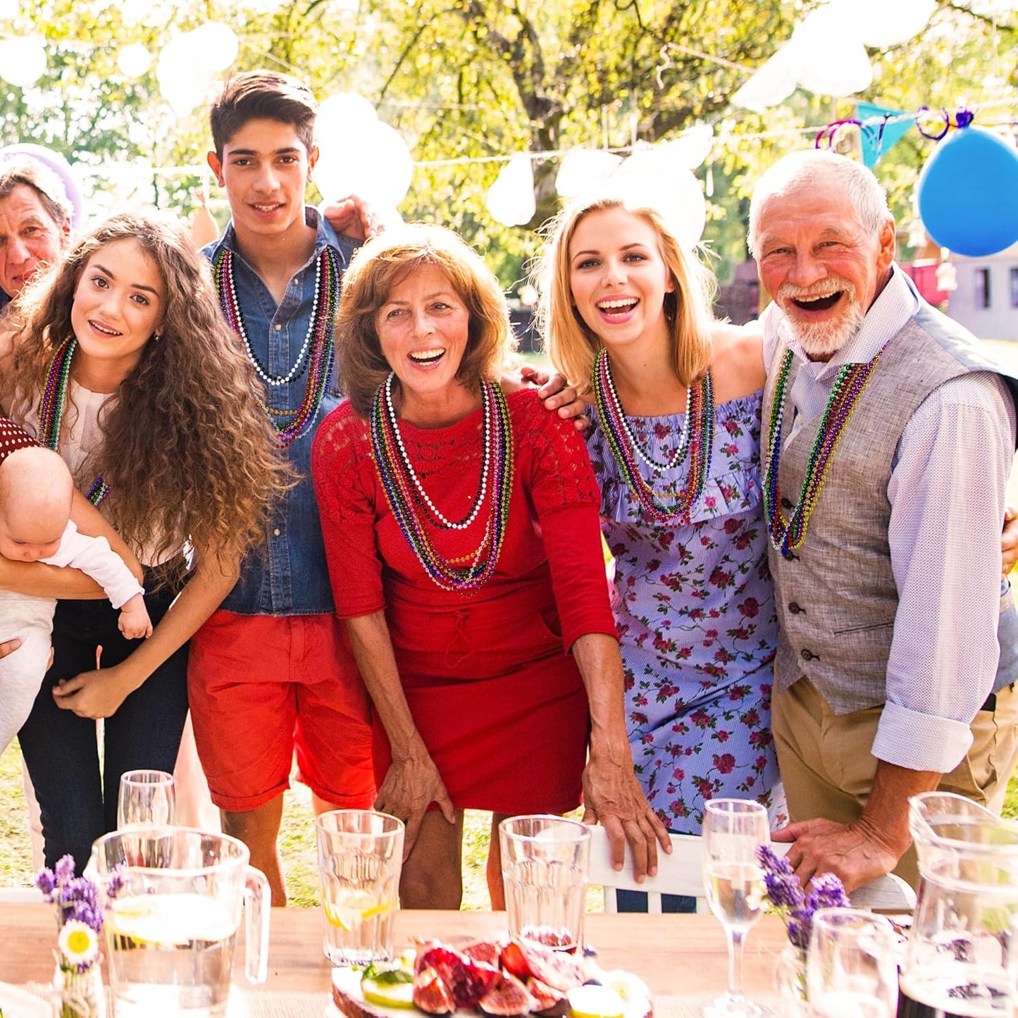 200PCS Mardi Gras Beads, 33" Bead Necklace, Colorful Mardi Gras Accessories, Women Men Party Beads Parade Throws Bulk for Christmas Pirate Baby Shower Carnival Birthday Party Supplies Decor