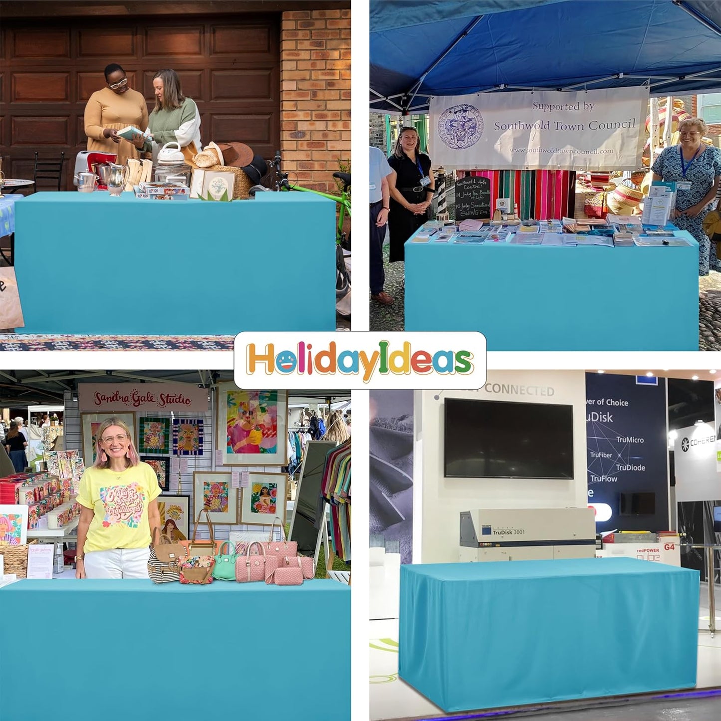 HolidayIdeas 2 Pack Square Fitted Table Covers - 34 x 34 Inch -Card Table Clothes Washable Tablecloth Protectors for Parties, Holiday Dinner, Trade Show, Vendor Stand, Teal