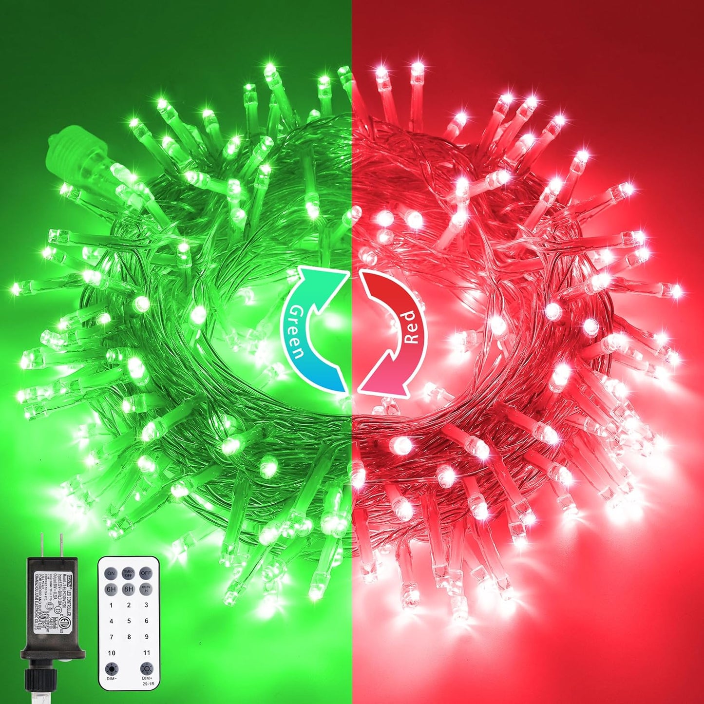 JMEXSUSS 200 LED String Lights Outdoor for Halloween Decor, Red & Green Christmas Lights Clear Wire, 11 Modes Connectable Twinkle String Lights Plug in for Christmas Halloween Garden Home Decorations