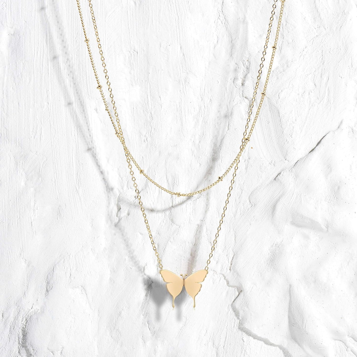 MEVECCO Layered Heart Necklace Pendant Handmade 18k Gold Plated Dainty Gold Choker Arrow Bar Layering Long Necklace for Women