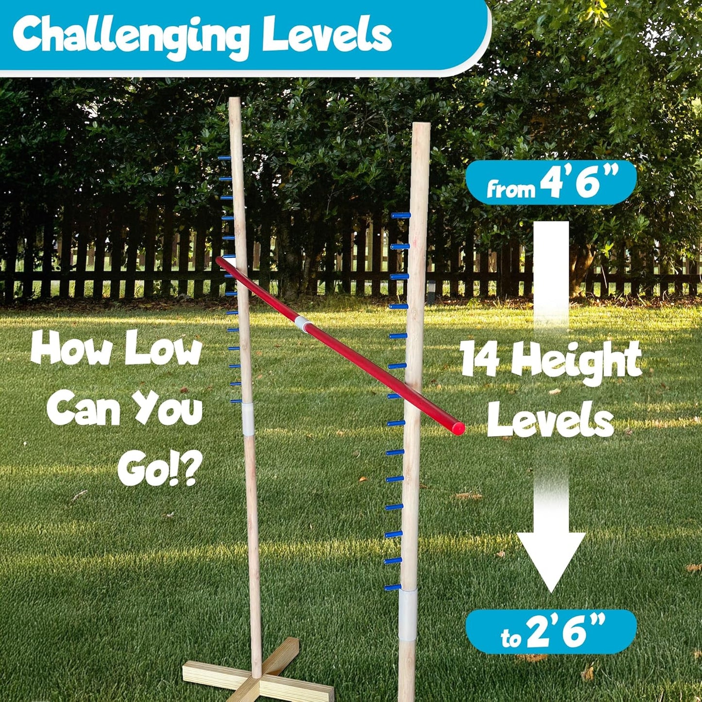 WonkaWoo Wooden Limbo Game for Adults and Kids, Simple Setup Limbo Pole for Outdoor Luau Party Game, Wooden Limbo Stick Yard Game