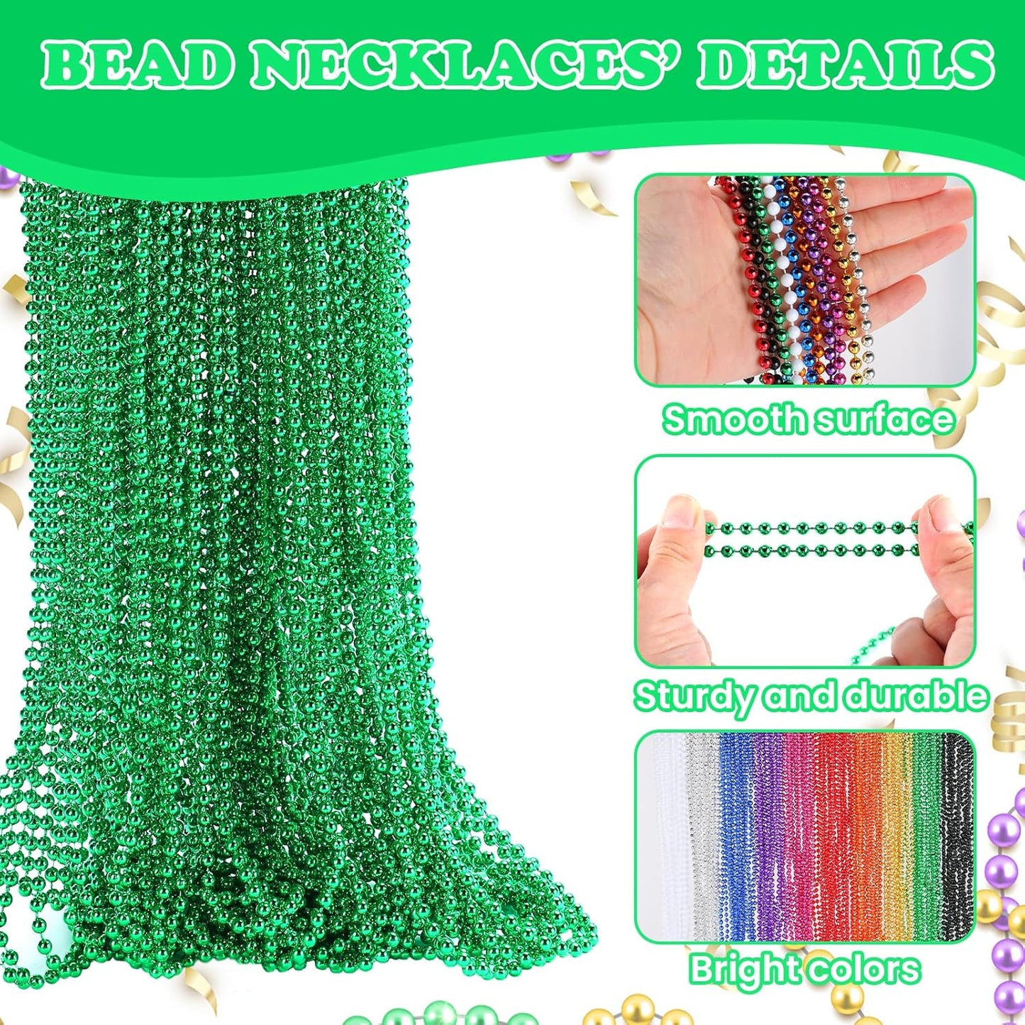220 PCS Green Bead Necklace, 33 Inch Mardi Gras Christmas Beads, Bulk Metallic Party Beads for Mardi Gras Parade, St Patricks Day, Wedding, Birthday, Pirate Carnival Favors