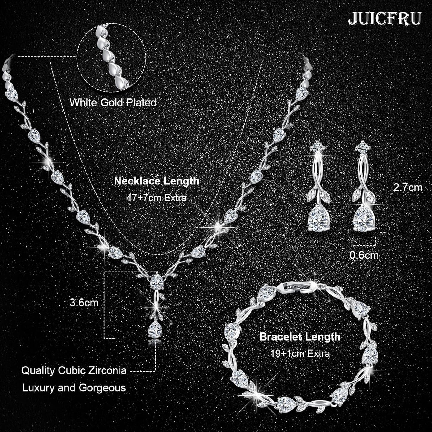 Wedding Silver Jewelry Set for Women Cubic Zirconia Necklace Earrings Bracelet Sets for Bride Wedding Costume Jewelry for Bridesmaid