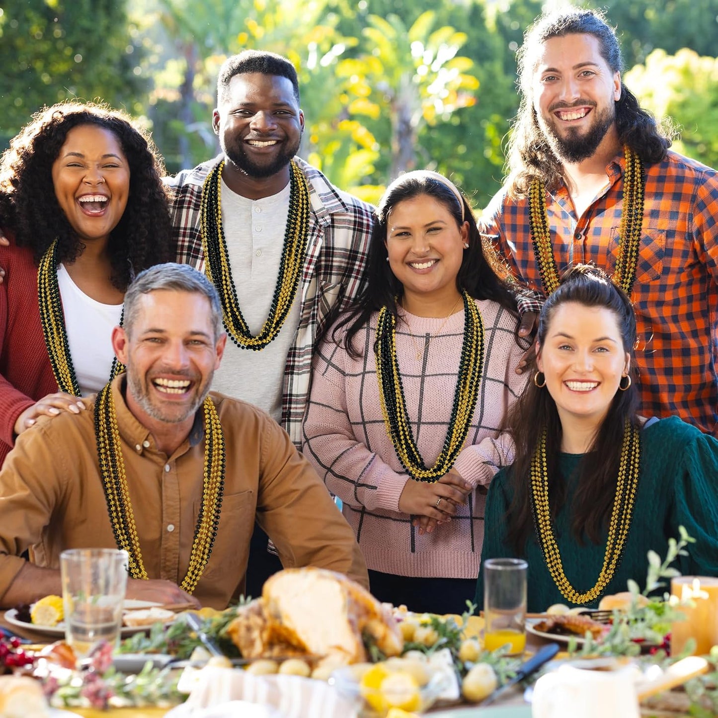 200 PCS Beaded Necklace, 33" Mardi Gras Beads, Black Gold New Year Party Supplies, Mardi Gras Accessories, Bead Necklace Parade Throws Bulk for Festival Event Christmas Pirate Party Supplies