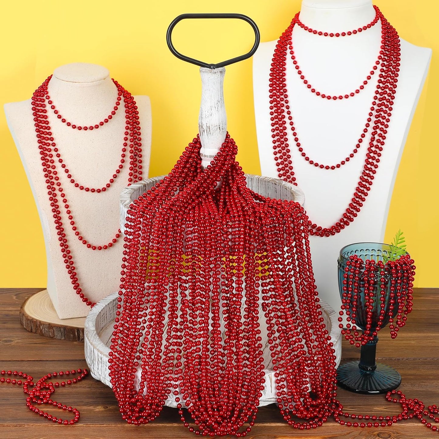 30PCS Beads Necklace, Red Valentines Necklace Stuff Party Favors, 33" Red Necklaces Festival Parade Throw Accessories for Wedding Birthday Valentines Mardi Gras Christmas Celebrations Decorations