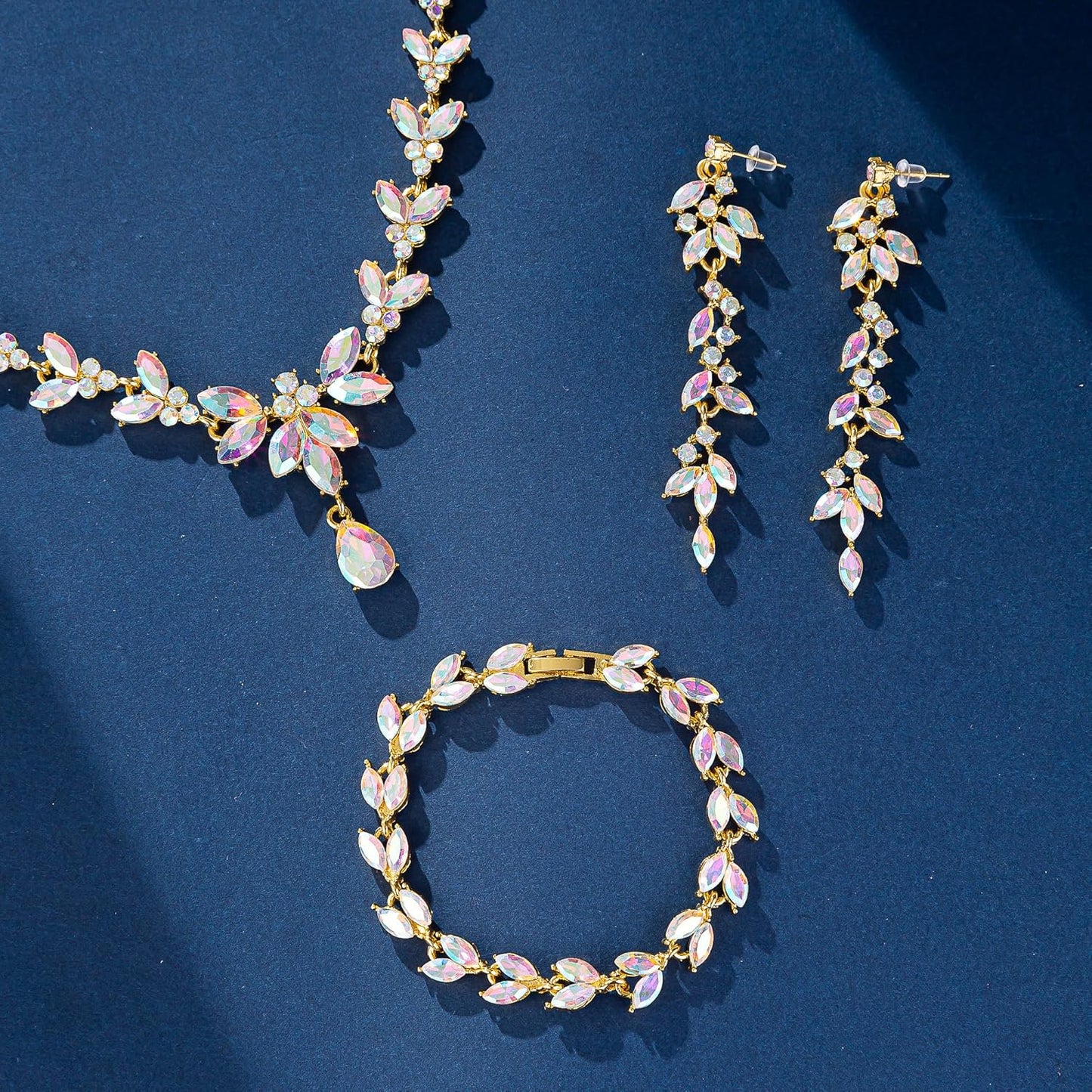 Wedding Jewelry Sets for Bride Bridesmaid Bridal Jewelry Set for Women Wedding Crystal Necklace Earrings Bracelet Set for Party Prom Jewelry