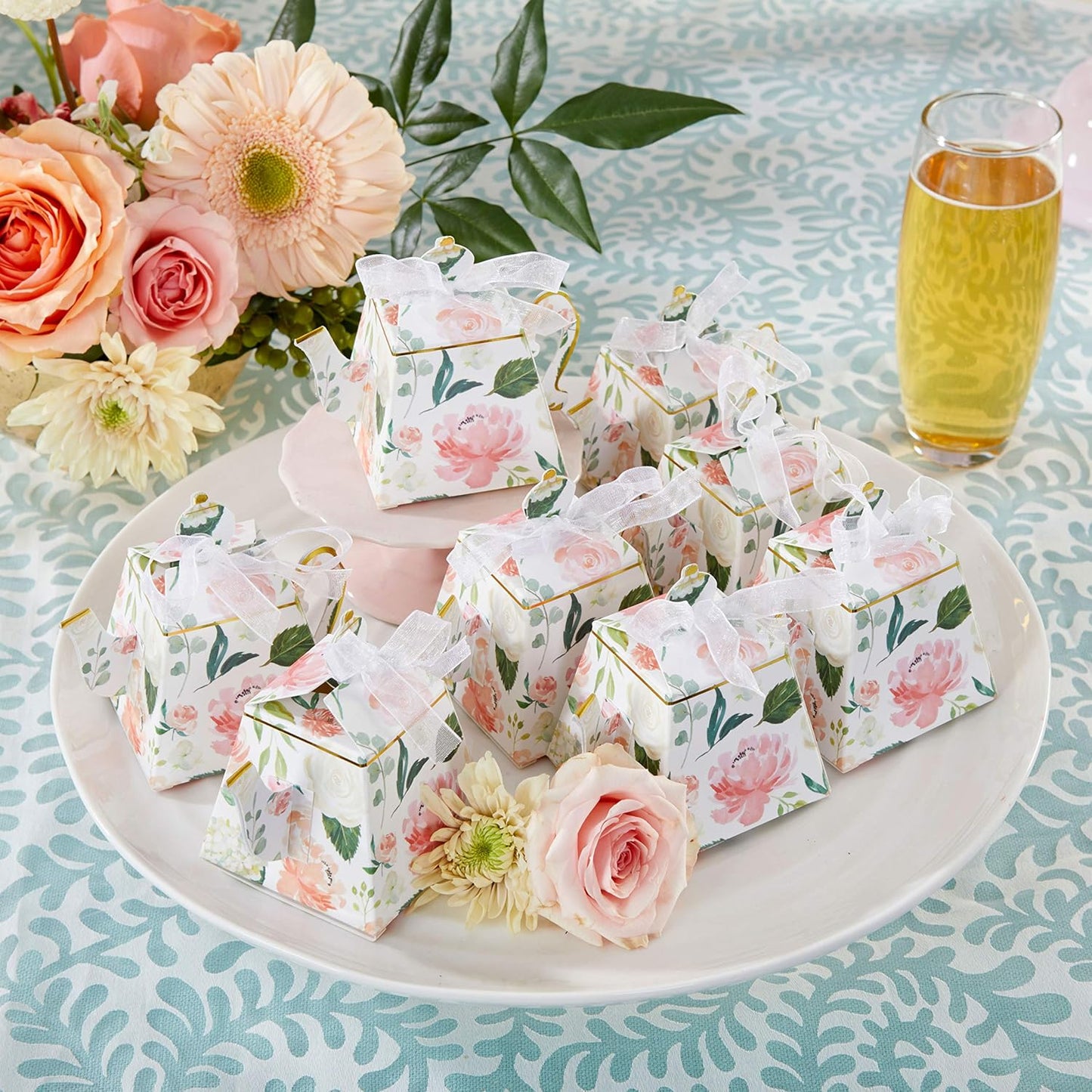 Kate Aspen Vintage Floral Tea Party Teapot Favor Boxes (Set of 24) - Perfect for Wedding Favors For Guests, Bridal Showers Brunches, Baby Showers, Birthdays