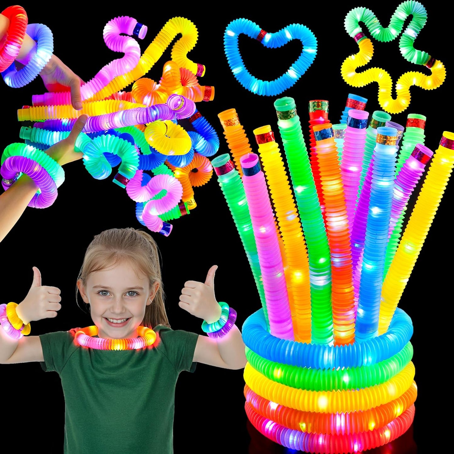 JOYIN 9 Pack Halloween Glow Sticks Party Favors for Kids, Light Up Pop Tubes Glow Necklaces Bracelets Party Supplies for Toddlers Boys Girls Birthday Gifts, Christmas, Goodie bags