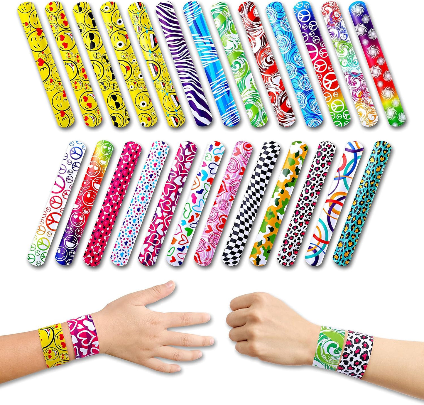 Giraffe Manufacturing 50 Pcs Slap Bracelets for Kids - Colorful Snap Bracelets Kid Bulk Party Favors for Kids, Goodie Bag Fillers Slap Bands, Carnival Prizes, Classroom & Halloween Bulk Toys