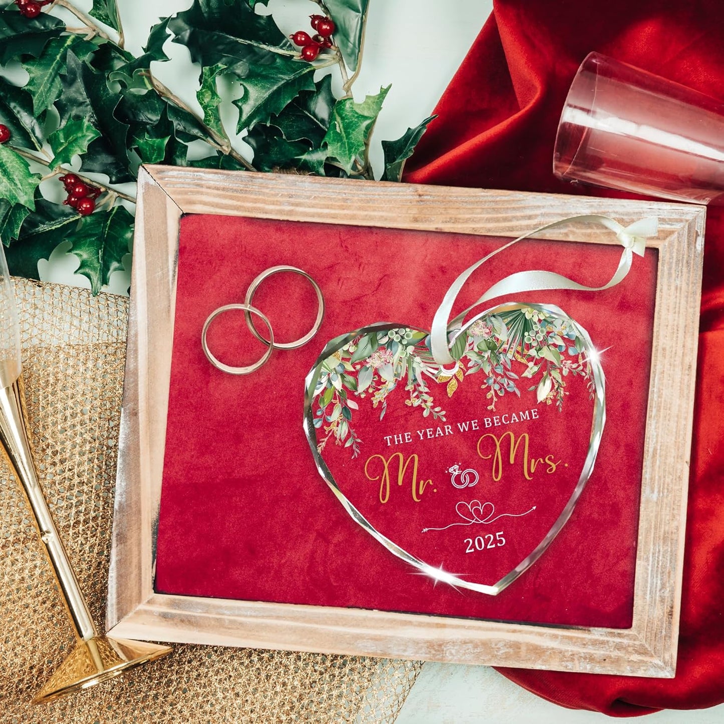 The Year We Became Mr. & Mrs. Ornament 2025 – First Christmas Married Ornaments – Wedding Ornament 2025 Gift for Couples – Just Married Ornaments Gifts for Newlyweds