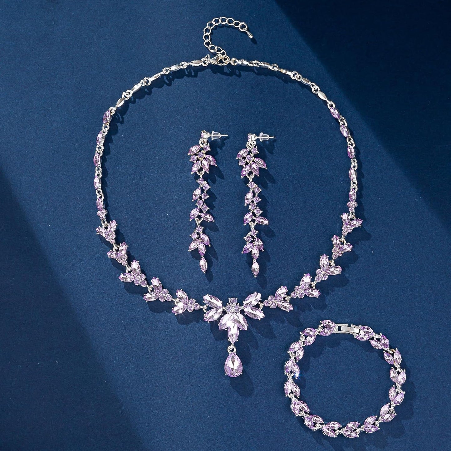 Wedding Jewelry Sets for Bride Bridesmaid Bridal Jewelry Set for Women Wedding Crystal Necklace Earrings Bracelet Set for Party Prom Jewelry