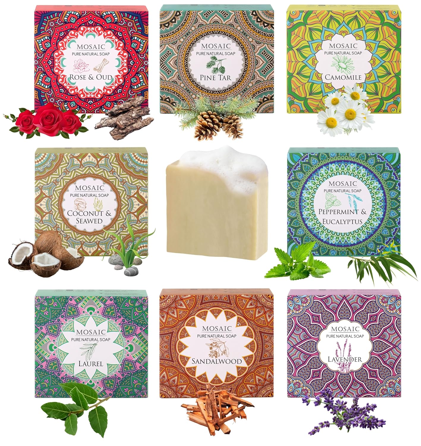 100% Natural Bar Soap w/Organic Ingredients, Vegan Soap, Moisturizing, Handmade, Scented w/Premium Essential Oils, Body Soap Bars for Women & Men