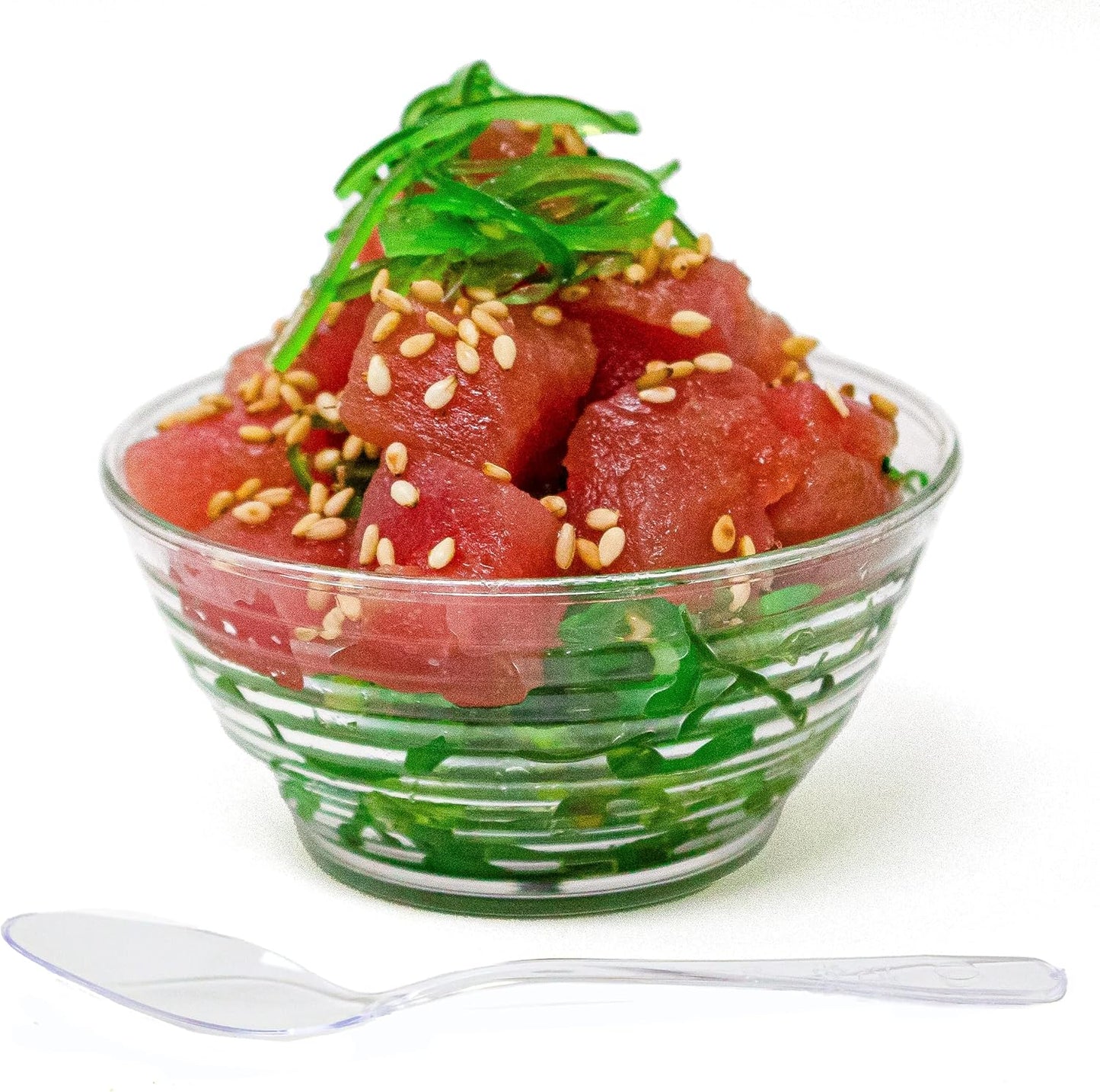 50 Pack 3 oz. Asian-Style Clear Mini Plastic Bowl With Spoons For Appetizer Bowls and Disposable Dessert Bowls Professional-Grade Recyclable Disposable Mini Dessert Cup for Appetizers CMJJ