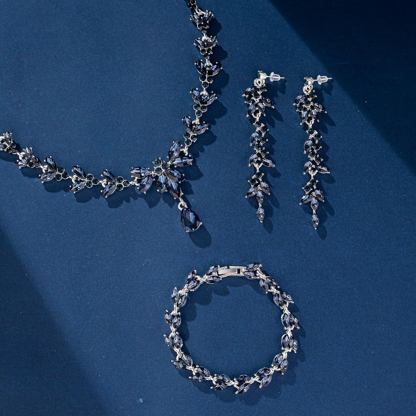 Wedding Jewelry Sets for Bride Bridesmaid Bridal Jewelry Set for Women Wedding Crystal Necklace Earrings Bracelet Set for Party Prom Jewelry