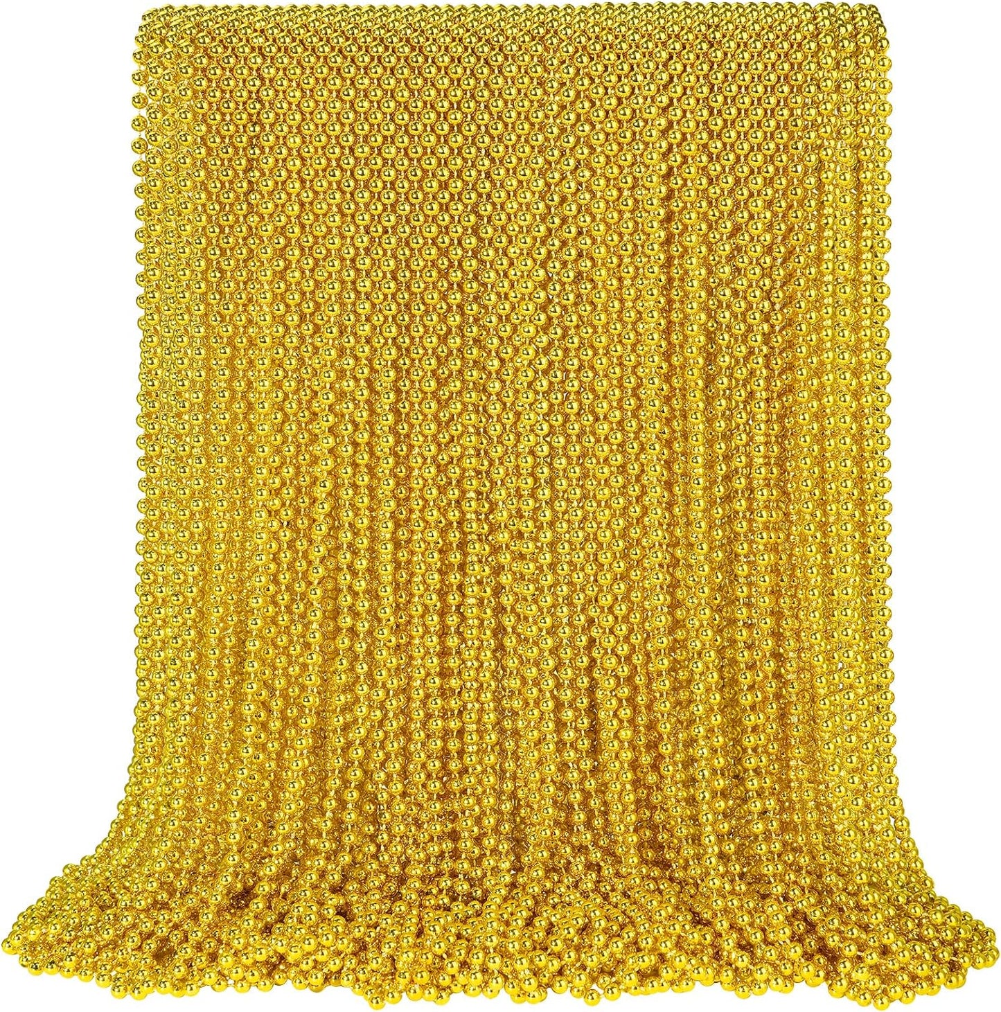 100 PCS Gold Bead Necklace, Gold Mardi Gras Christmas Beads Necklaces 33" Metallic Beaded Costume Necklaces Party Necklaces for Mardi Gras Parade Throws Wedding Birthday Pirate Party Favors