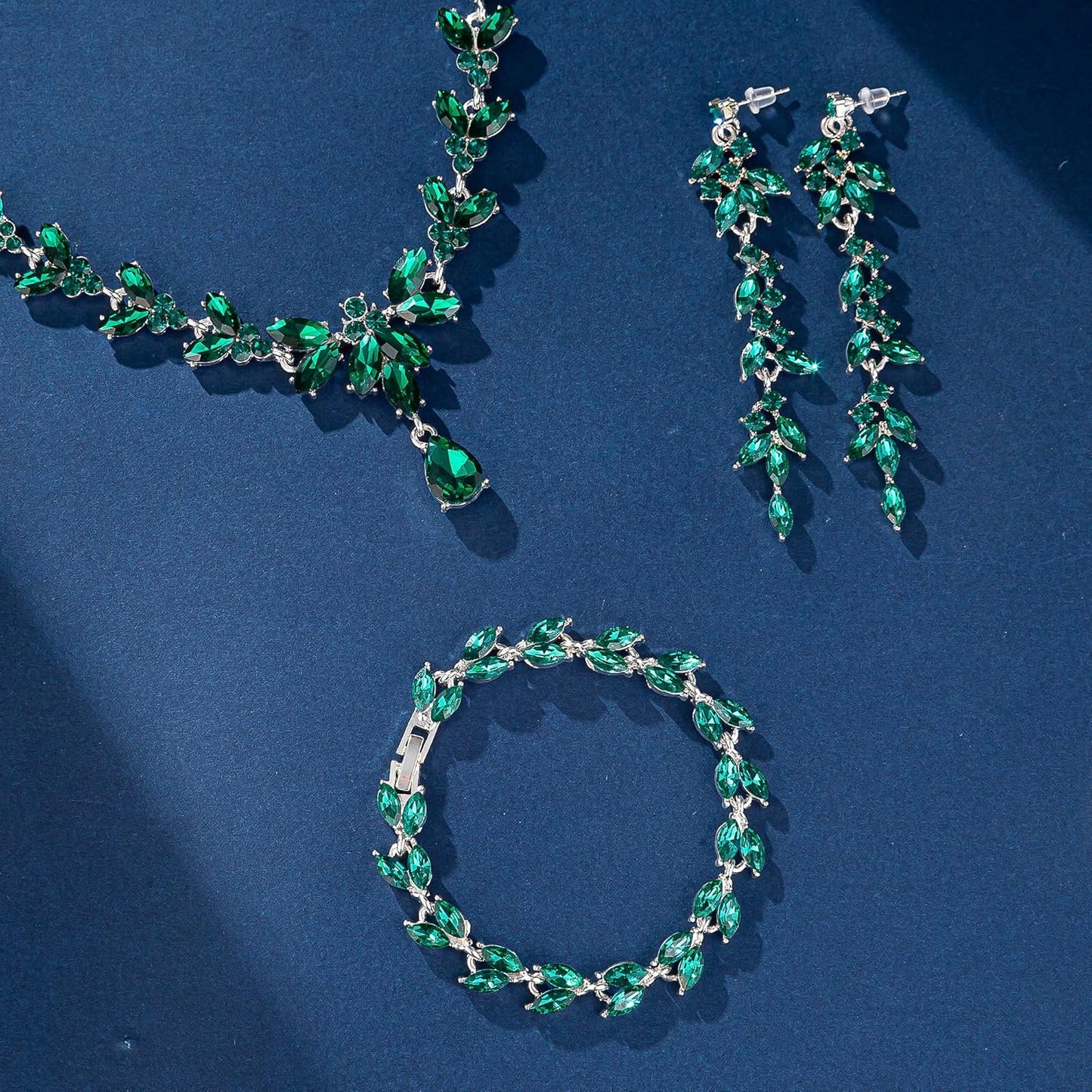 Wedding Jewelry Sets for Bride Bridesmaid Bridal Jewelry Set for Women Wedding Crystal Necklace Earrings Bracelet Set for Party Prom Jewelry