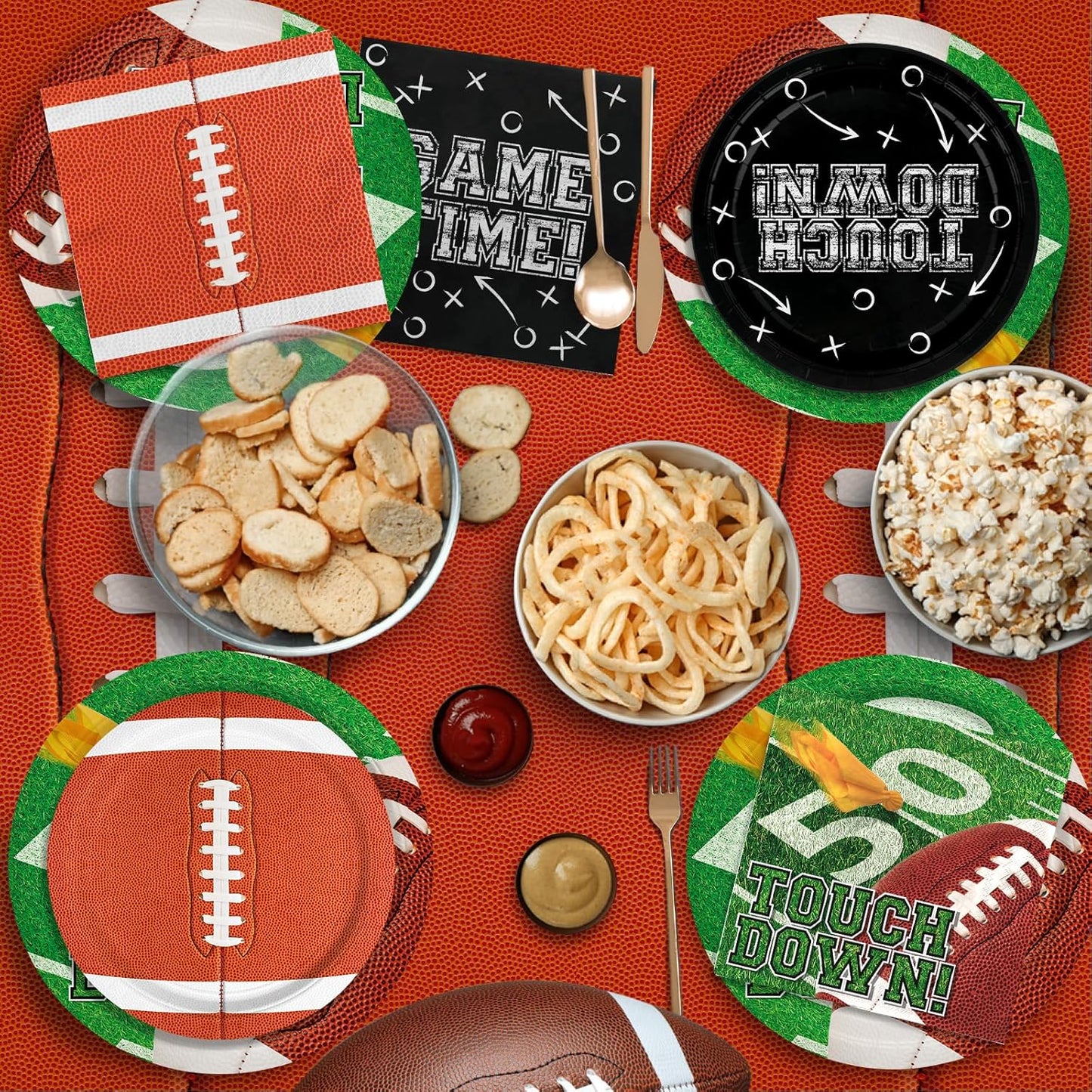 Football Party Decorations Kit for 24: Football Party Supplies Set with Plates, Dessert Plates, Napkins, Cups, Banner & Touchdown Tablecloth - for Football Tailgate Party Decorations