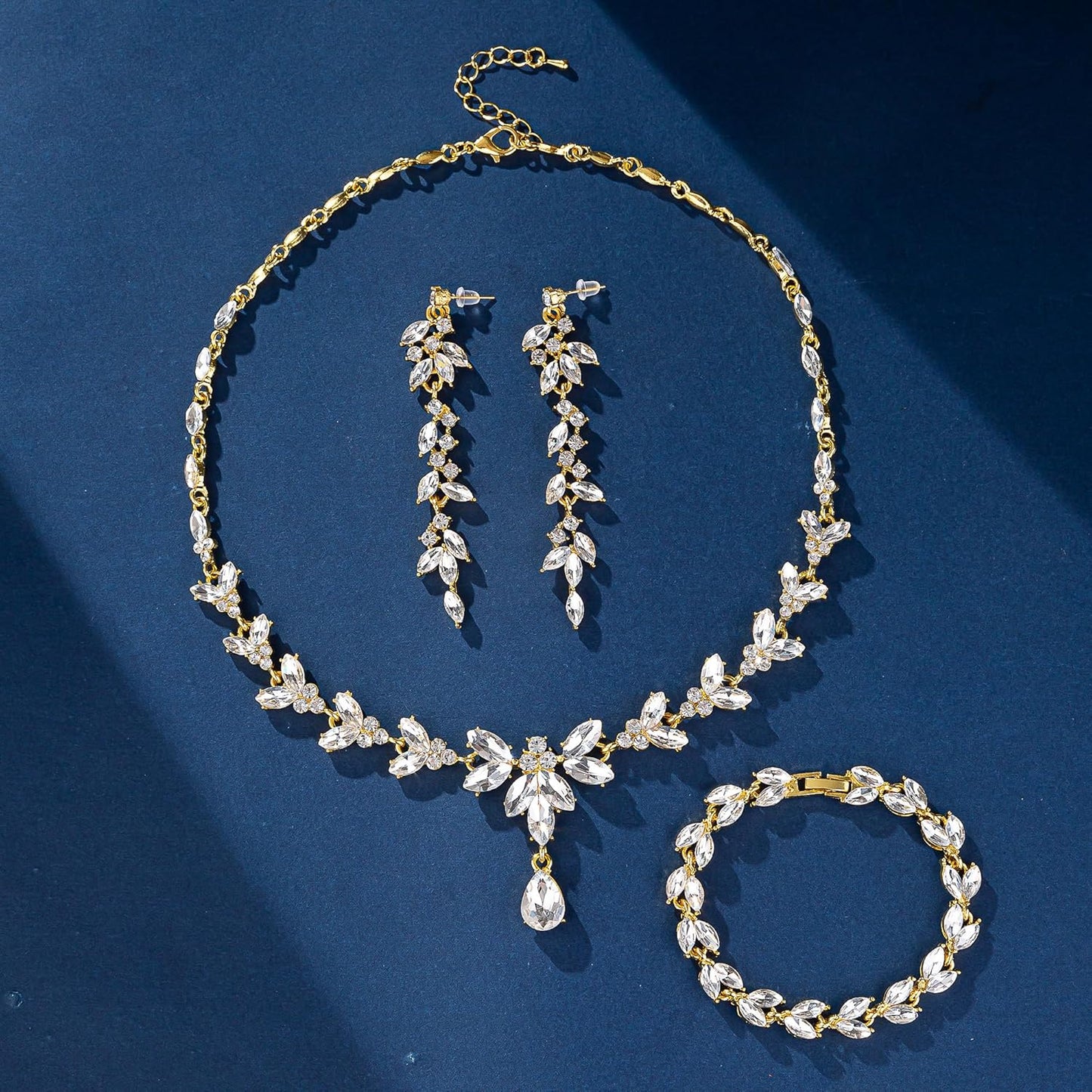 Wedding Jewelry Sets for Bride Bridesmaid Bridal Jewelry Set for Women Wedding Crystal Necklace Earrings Bracelet Set for Party Prom Jewelry