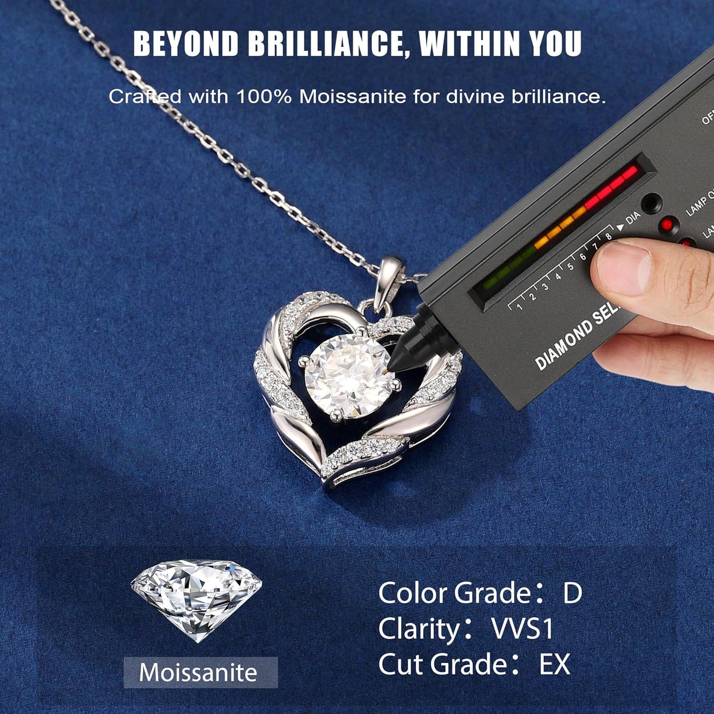 MOOSEA Christmas Gifts for Women Wife, 1-3 Carat D Color VVS1 Clarity Moissanite Heart Pendant Necklaces Anniversary Birthday Gifts for Wife Mom Daughter 925 Sterling Silver Necklace