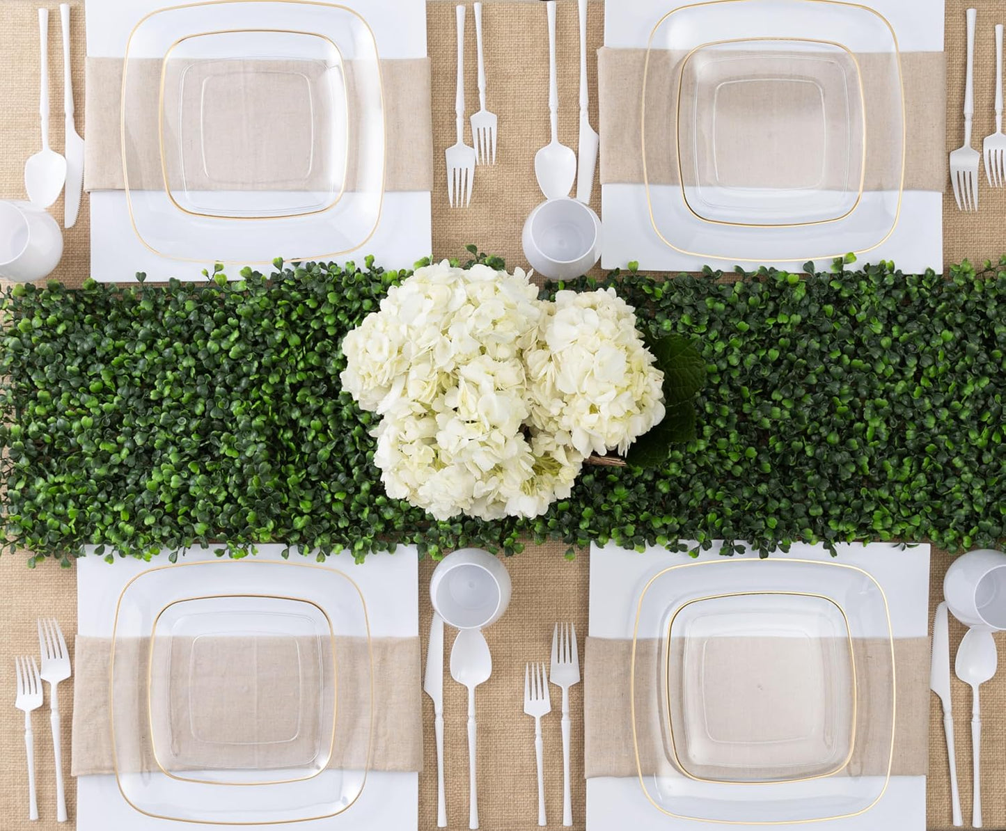 PLASTICPRO Square Clear Plastic Organic Design Party Plates includes 64 7.25'' & 64 10'' Premium heavyweight Elegant Disposable Tableware Dishes