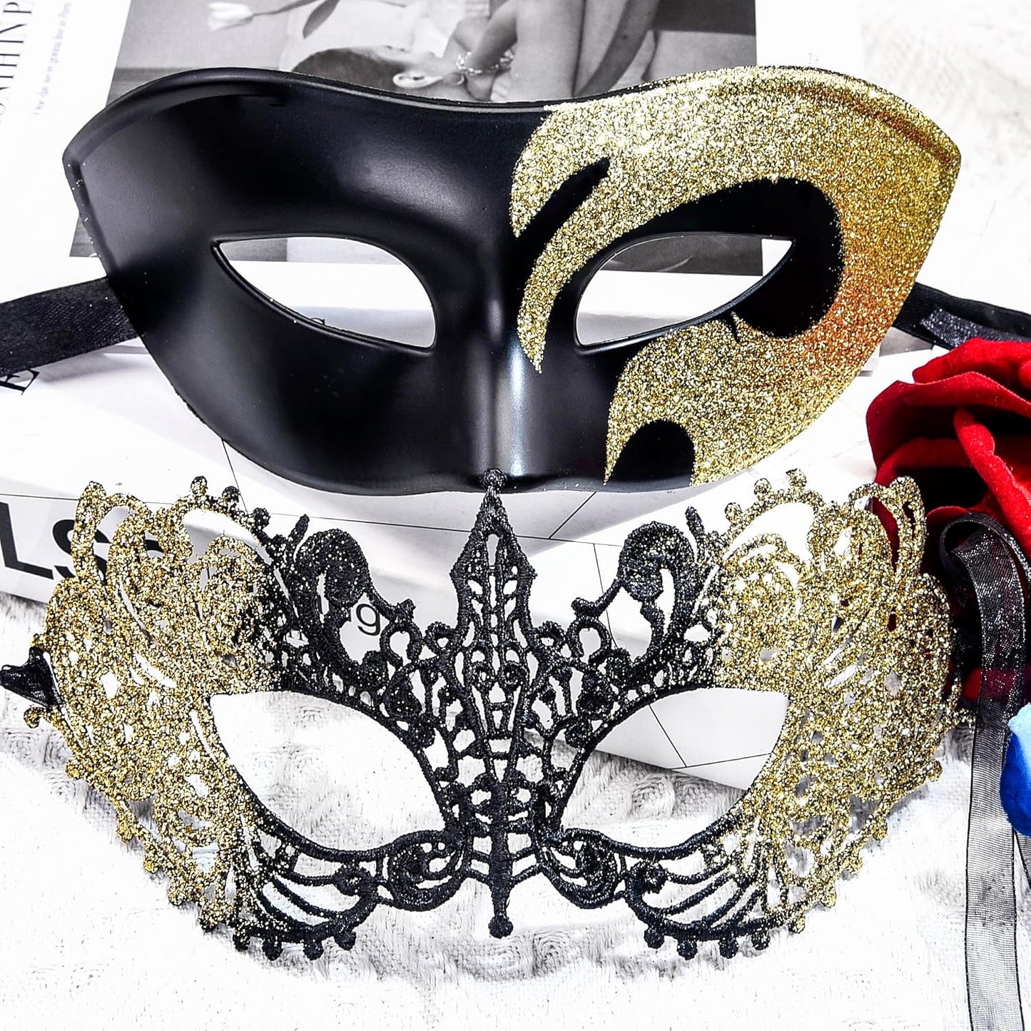 SIQUK Couple Masquerade Masks Set Venetian Party Mask Plastic Halloween Costume Mask Mardi Gras Mask for Women and Men