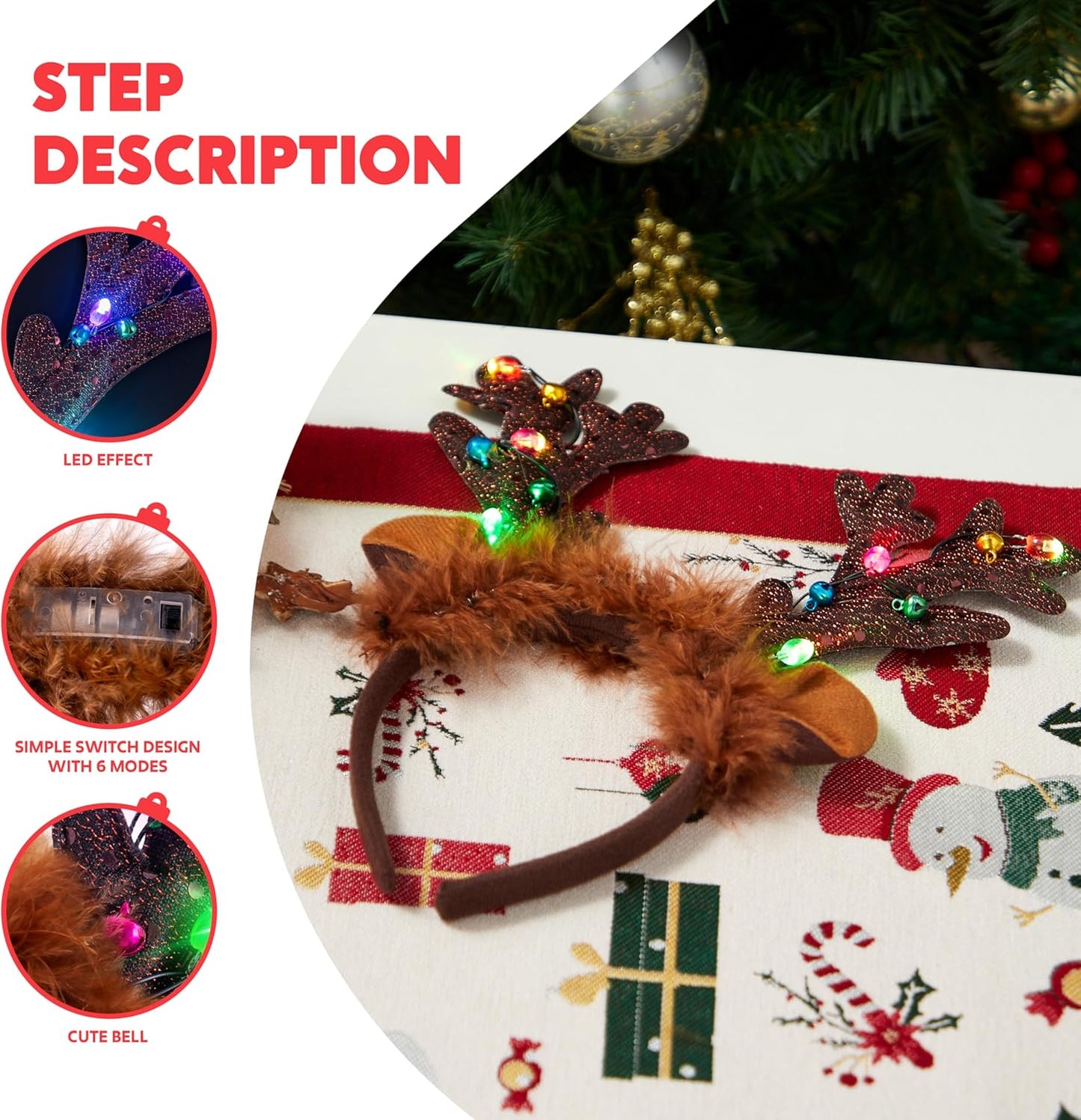JOYIN Christmas 4PCS Reindeer Headband, Light-Up LED Antlers Reindeer Hat Holiday Headbands for Christmas Party Supplies and Holiday Parties Favors (ONE SIZE FITS ALL)