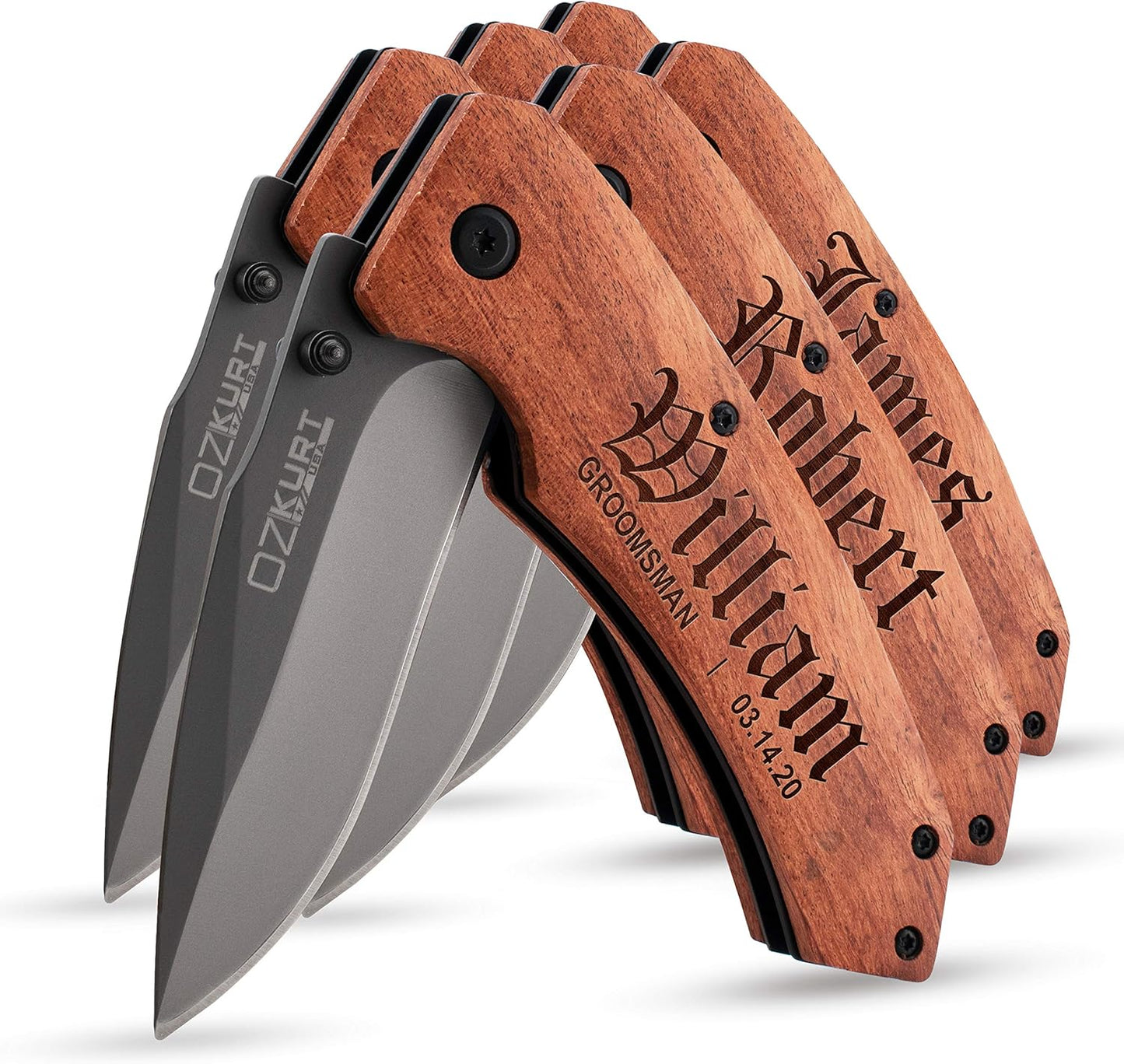 Lily's Atelier Groomsmen Gifts Set of 6, Personalized Pocket Knife Engraved for Groomsmen - Customized Knives w/Names, Groomsman Gifts for Wedding, Groomsmen Proposal Gifts