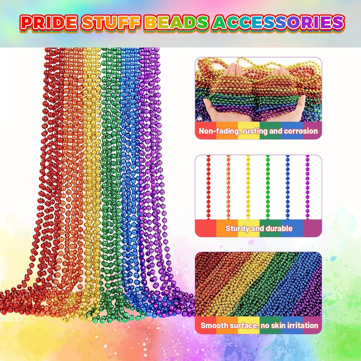 YAXINRUI 24 PCS Pride Beads Necklaces Bulk, LGBTQ Pride Beads Accessories Metallic Rainbow Bead Necklaces Stuff for Gay Lesbian Pride Month Parade Throws Pride Party Favors in 6 Colors