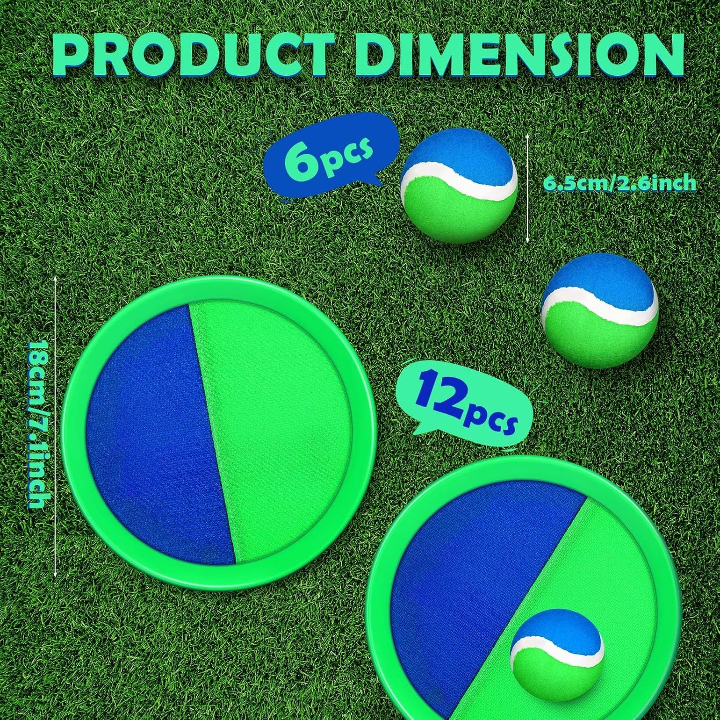 Charniol Kids Toys Toss and Catch Game Set 12 Paddles 6 Balls Beach Game Outdoor Ball Sports Games Toss and Catch Ball Set with Paddles Ball Nylon Catch Toys for Kids Adults