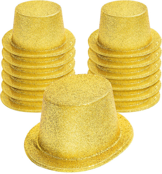 Hillban 12 Pcs Top Hats Gold Glitter Plastic Disco Party Hat for New Year Magician Birthday Wedding Carnival (Classic)