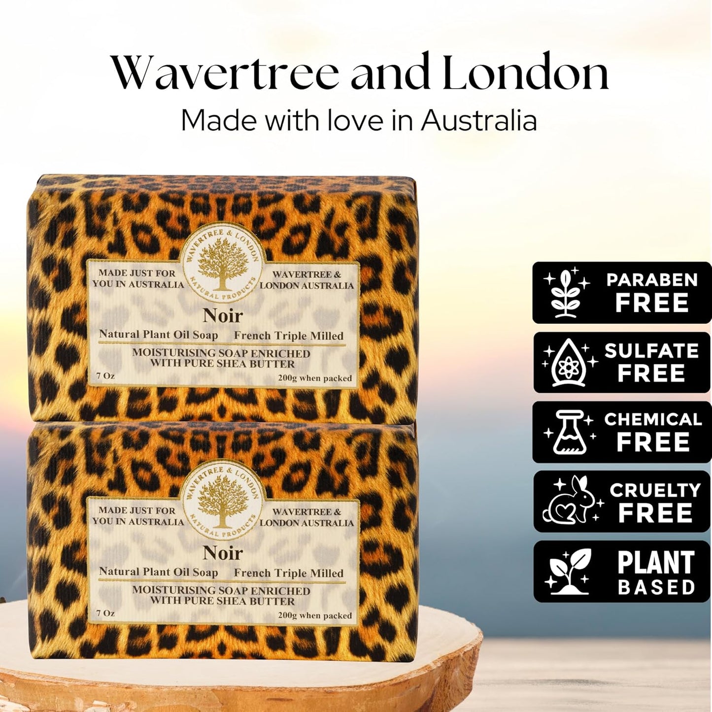Wavertree & London Noir Scented Natural Soap (2 Bars), 7oz Moisturizing French Triple Milled Soap Bars enriched with shea butter - Pure Plant Oil Bath & Body Bars for All Skin Types