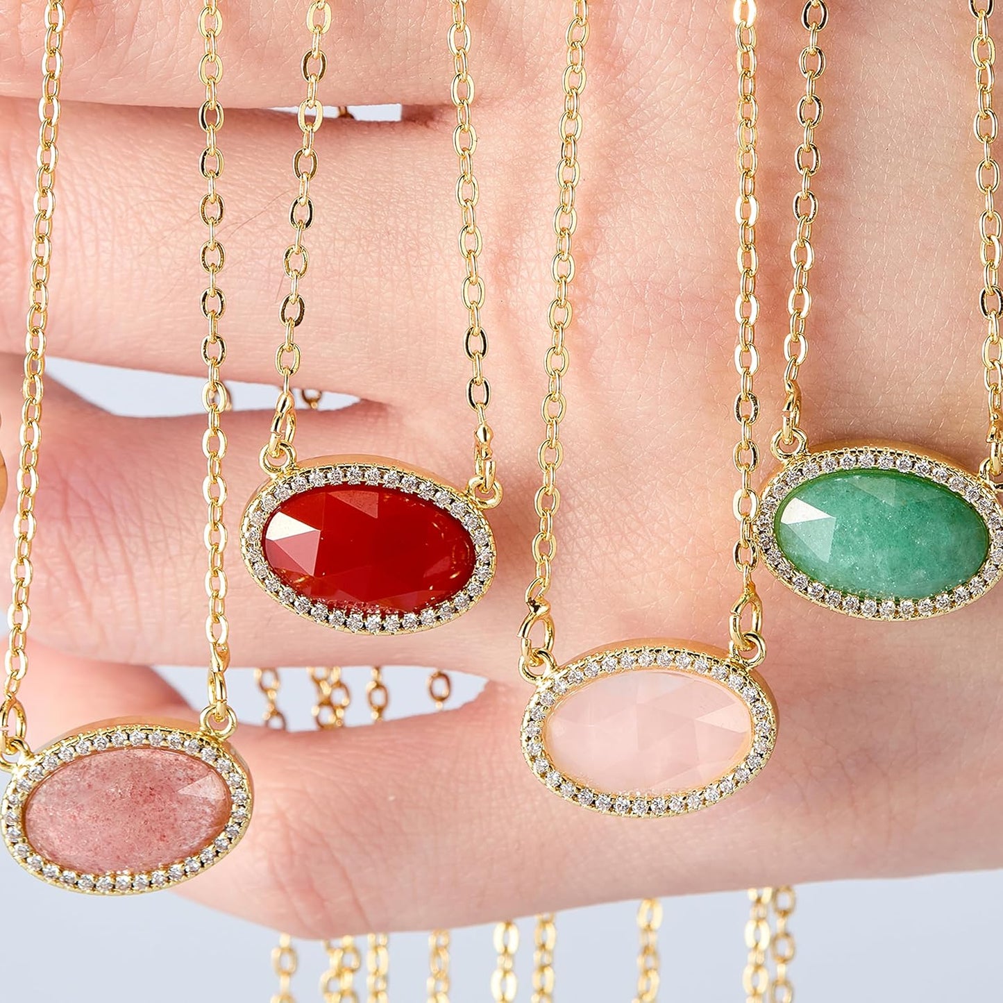 14K Gold Plated Pendant Necklace for Women Oval Cut Gemstone Crystal Pendant Necklaces Birthday Gifts for Women Mom Wife Friends