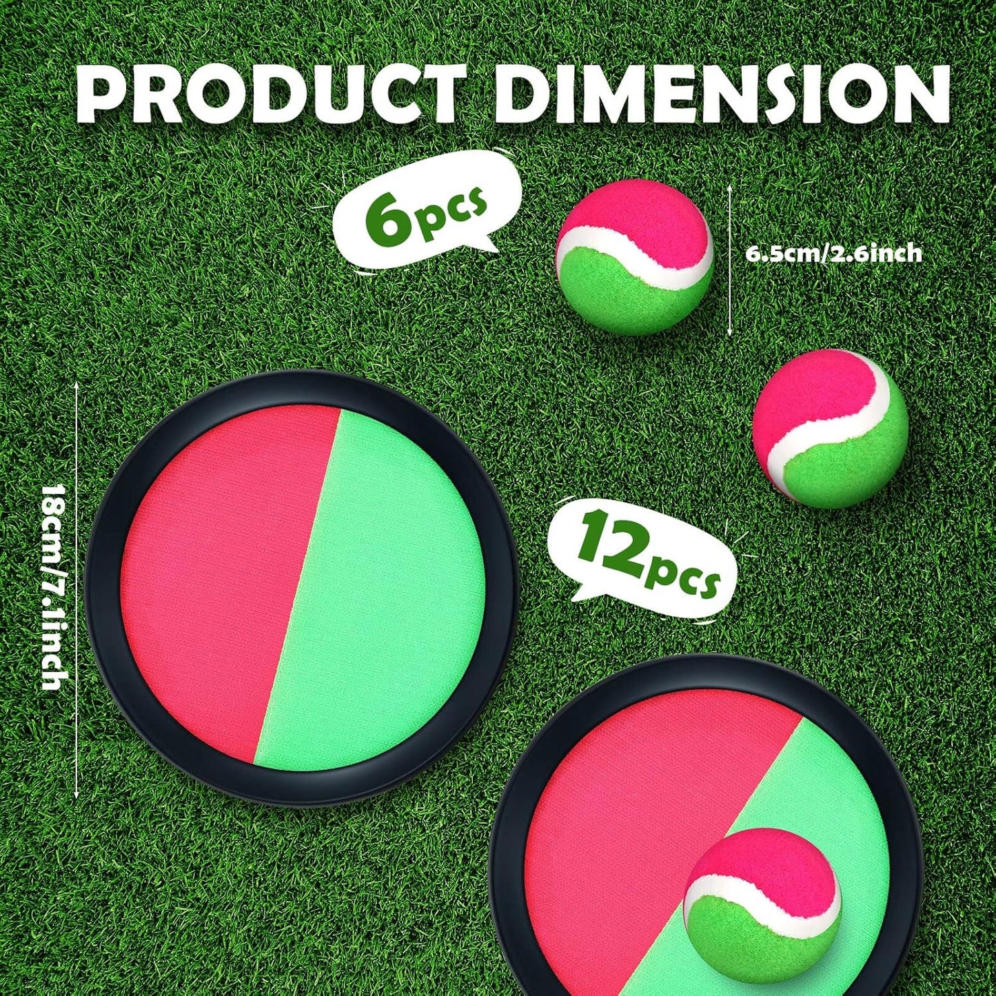 Charniol Kids Toys Toss and Catch Game Set 12 Paddles 6 Balls Beach Game Outdoor Ball Sports Games Toss and Catch Ball Set with Paddles Ball Nylon Catch Toys for Kids Adults