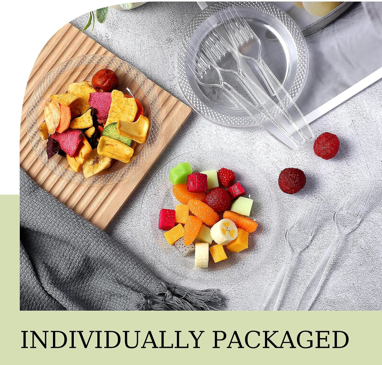 Hushee 400 Pcs 6 Inch Plastic Dessert Plates with Forks for Cake Appetizer, 300 Disposable Plates and 300 Plastic Forks for Wedding Birthday Party Event Bulk (Clear)