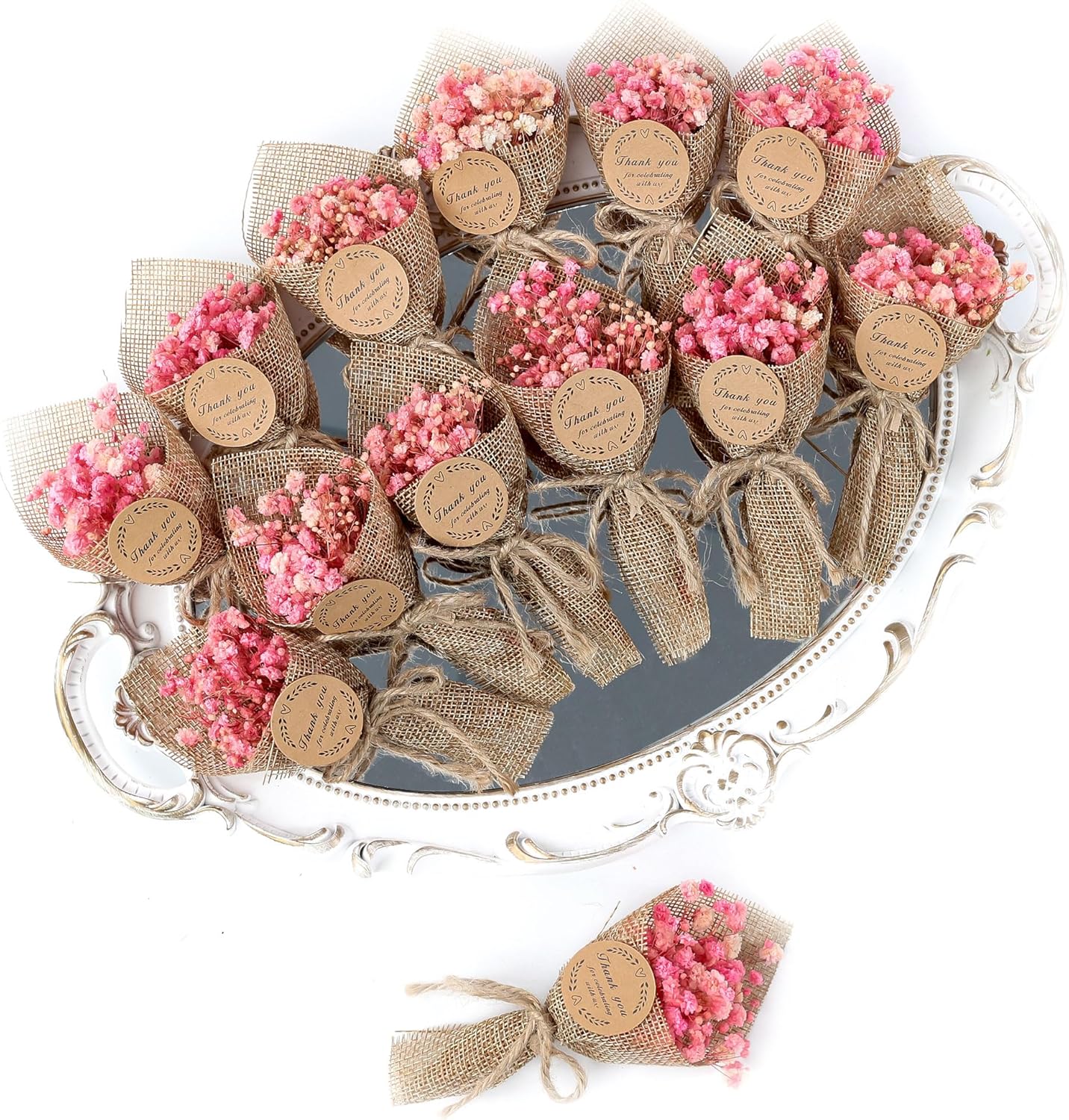 20-Piece set Mini Magnet Dried Flowers Bouquet for Wedding Favours for Guests, Baby Shower Party Favors, Bridal Shower Gifts, Baptism, Wedding Return Gifts.(pink)