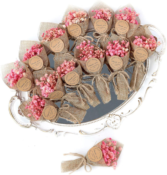 20-Piece set Mini Magnet Dried Flowers Bouquet for Wedding Favours for Guests, Baby Shower Party Favors, Bridal Shower Gifts, Baptism, Wedding Return Gifts.(pink)