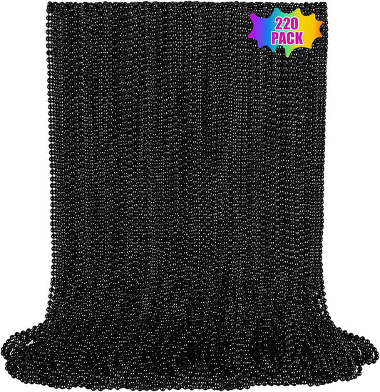 220 PCS Black Bead Necklace, 33 Inch Mardi Gras Christmas Beads, Bulk Metallic Party Beads for Mardi Gras Parade, St Patricks Day, Wedding, Birthday, Pirate Party, Carnival Party Favors
