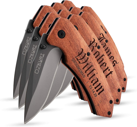 Lily's Atelier Groomsmen Gifts Set of 10, Personalized Pocket Knife Engraved for Groomsmen - Customized Knives w/Names, Groomsman Gifts for Wedding, Groomsmen Proposal Gifts