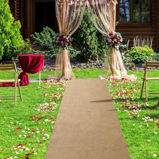 Tudomro 40 Inch x 15 Ft Extra Long Natural Burlap Wedding Aisle Runner Outdoor Jute Burlap Aisle Runner for Wedding Ceremony Rustic Indoor Carpet for Walkway (Elegant Style)