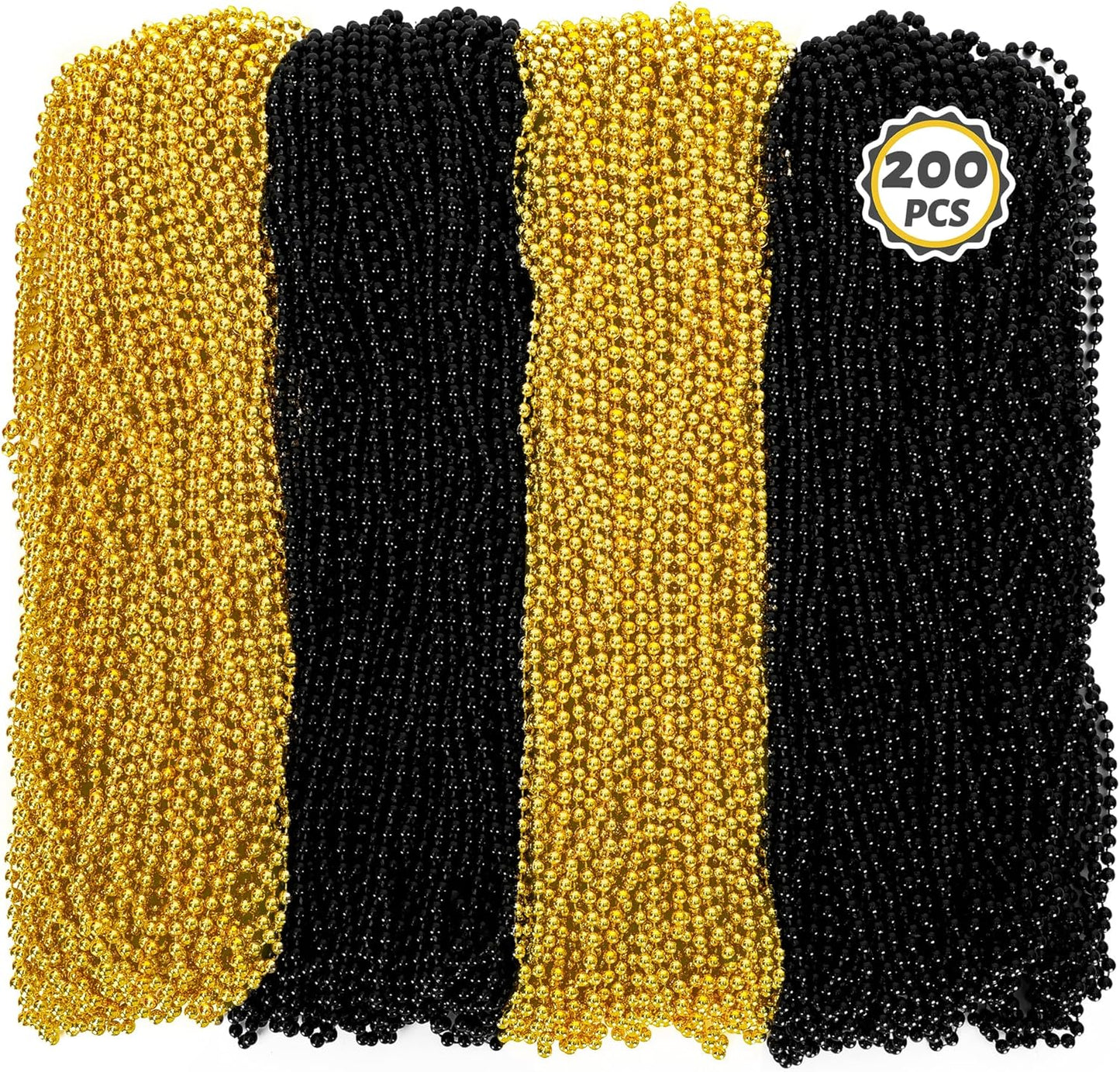 200 PCS Beaded Necklace, 33" Mardi Gras Beads, Black Gold New Year Party Supplies, Mardi Gras Accessories, Bead Necklace Parade Throws Bulk for Festival Event Christmas Pirate Party Supplies
