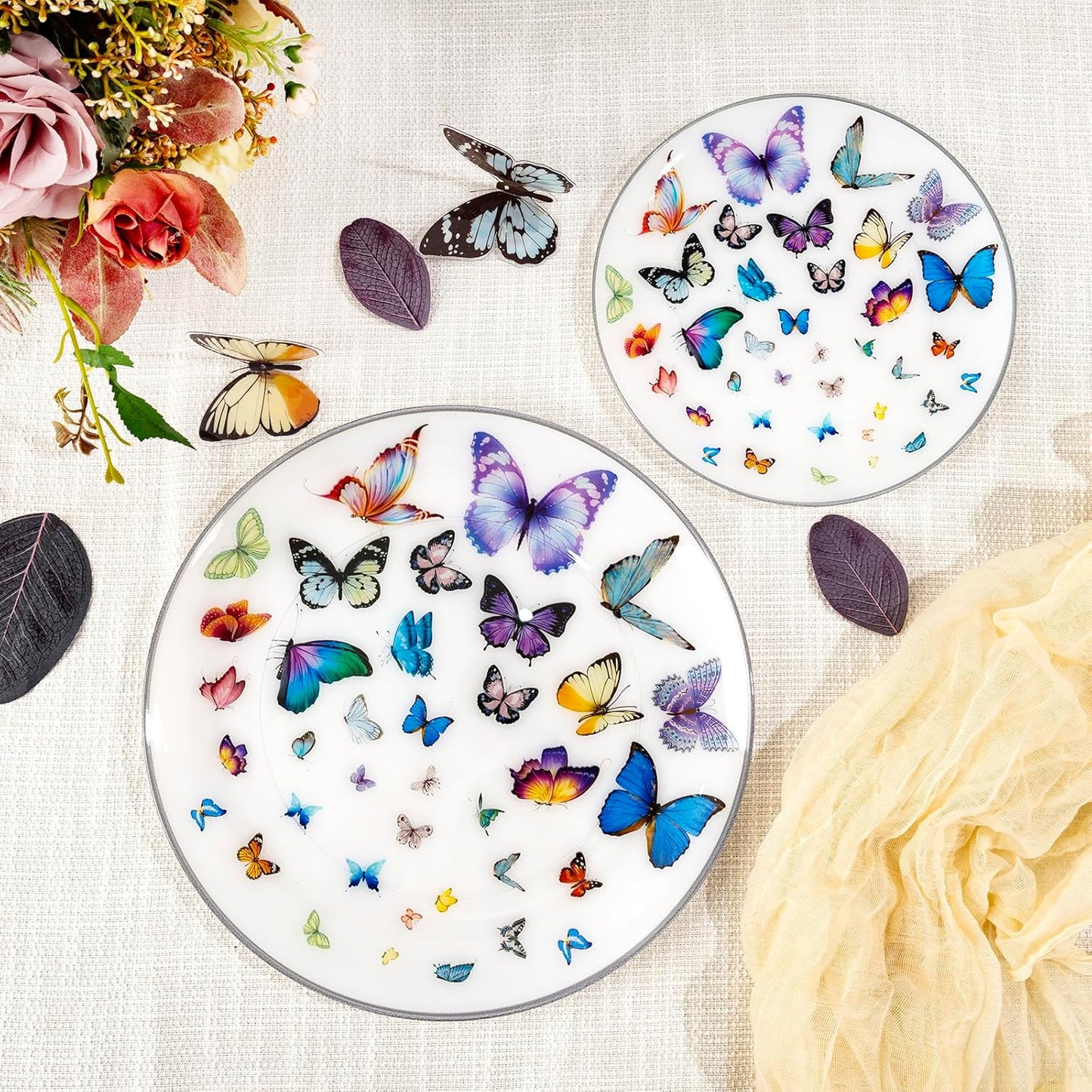 LIYH 60 Pcs Butterfly Plates Disposable Heavy Duty Fancy White Plastic Plates for Party Plate for Garden Party Birthday Wedding Butterfly Decor Include 30 10.25" Dinner & 30 7.5" Dessert Plate