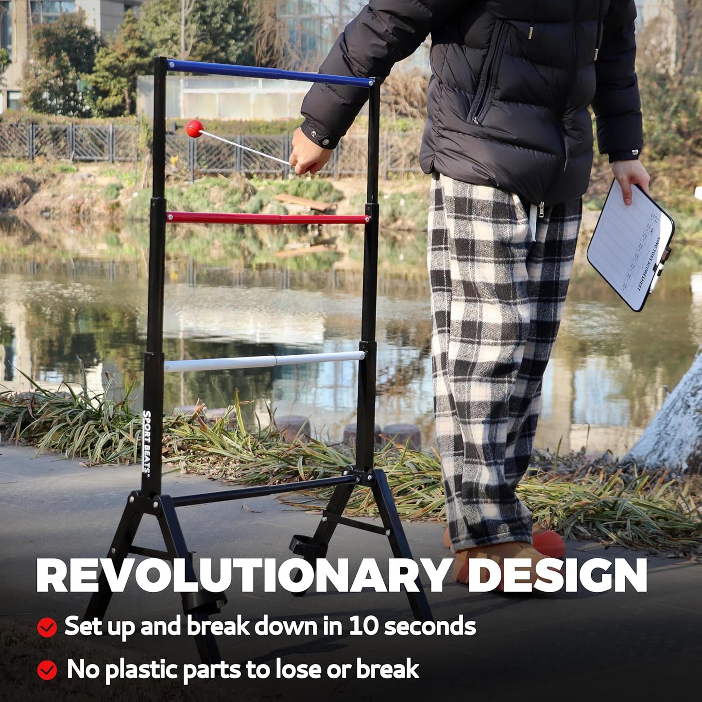 Metal Ladder Ball Set Assembly Free Portable Ladder Toss for Yard Outdoor Games - Includes Carrying Case, 6 Bolas and Scoreboard