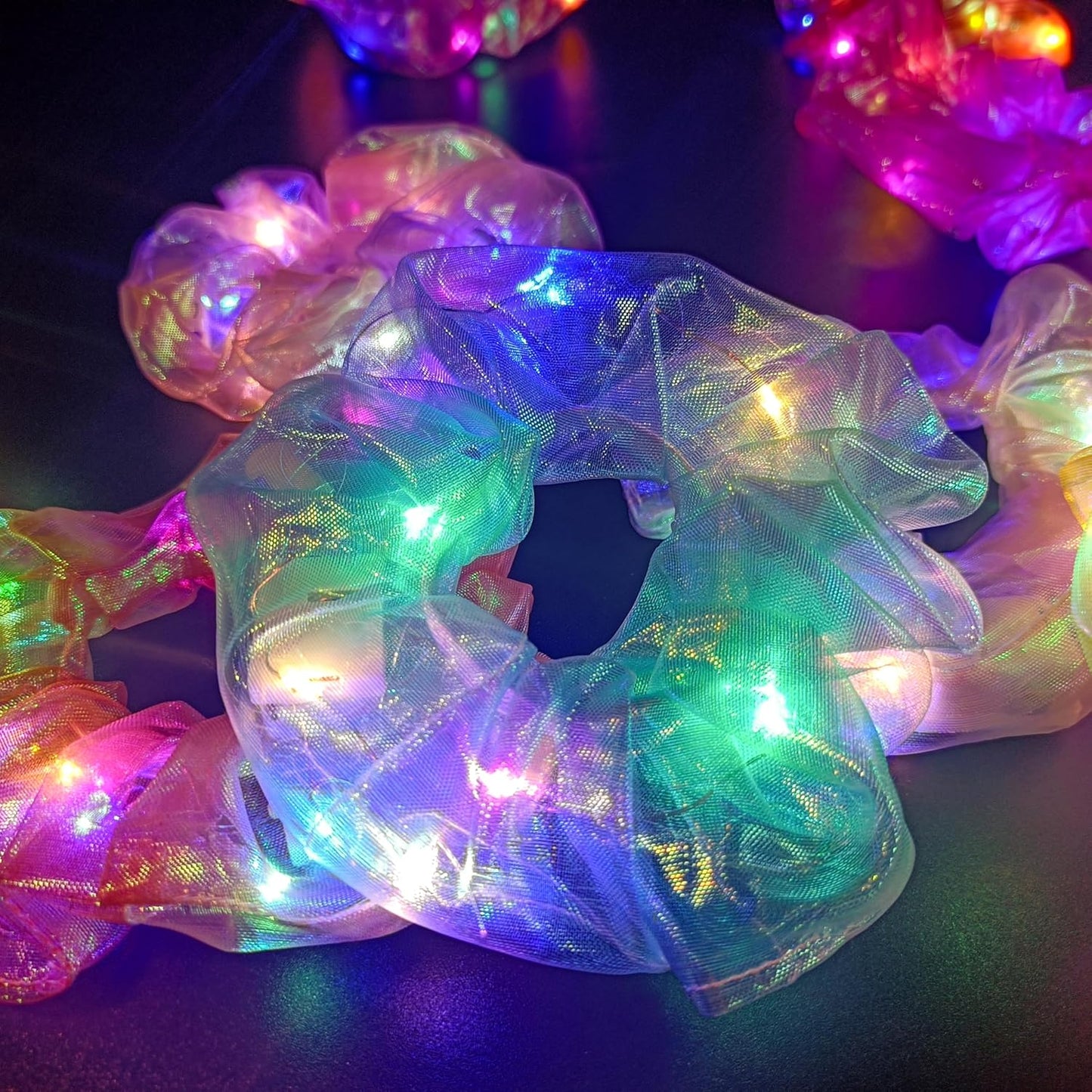 4Pcs LED Hair Ties with Multiple Light Modes for Women/Girls: Glowing Hair Accessories for Rave, Christmas, and Neon Parties
