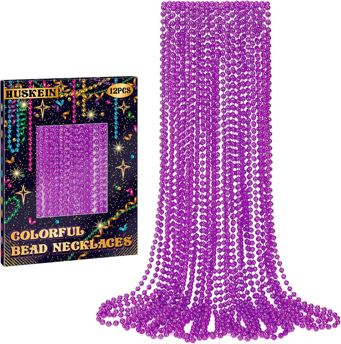 12 PCS Purple Mardi Gras Beads, 33" Mardi Gras Beads Bulk, Purple Bead Necklace, Mardi Gras Throws Accessory Set, Round Beads Necklaces for Mardi Gras Carnival Celebrations